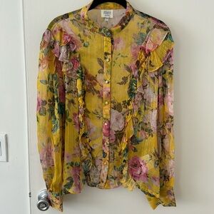 Hemant & Nandita Yellow Floral Ruffle Print Blouse - Size L